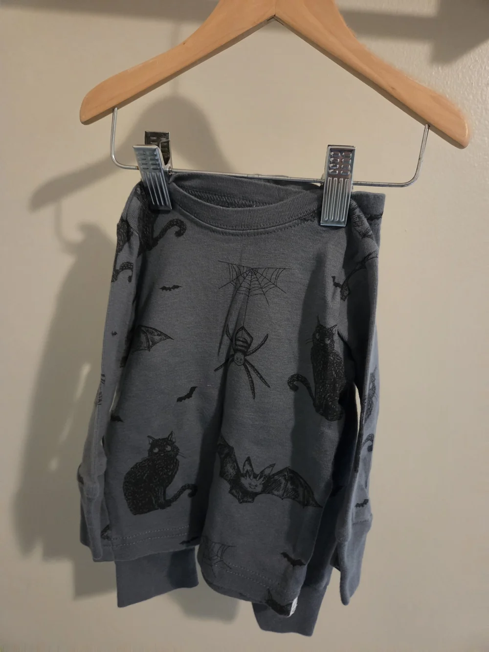 Baby 6M Organic Pajamas Long-Sleeve Gray Halloween Graphic Top And Bottom